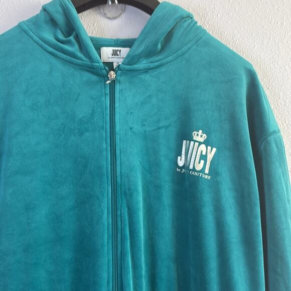 Juicy Couture Women Teal Velour Velvet Jumpsuit with Hoodie Size XL - Picture 6 of 12